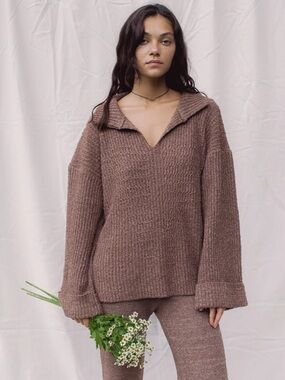 Indigo Luna Winterfall Cardigan Clove OS Oversized Rib Knit Sweater Slow Fashion